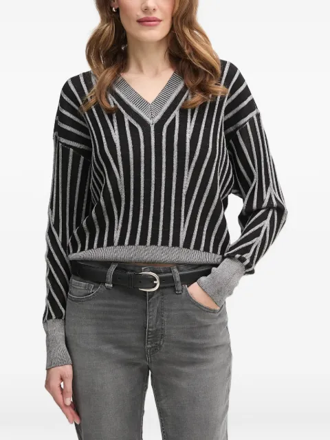 DKNY striped V-neck sweater Black P5MSDZ52