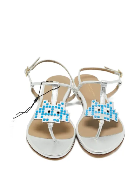 Anya Hindmarch leather appliqué flat sandals Silver 1220226