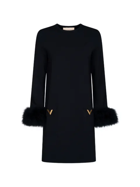 Valentino Garavani VLogo feather-trim mini dress Black BKC72MA2Q