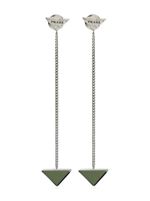 Prada Pre-Owned triangle-enamel chain earrings Silver 1203704
