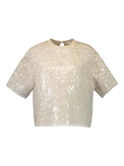 Brunello Cucinelli fringe-detail T-shirt Neutrals MF940HW300C4274