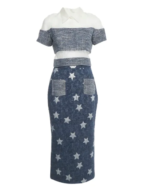 Marina Qureshi tweed star skirt set Blue 1193254