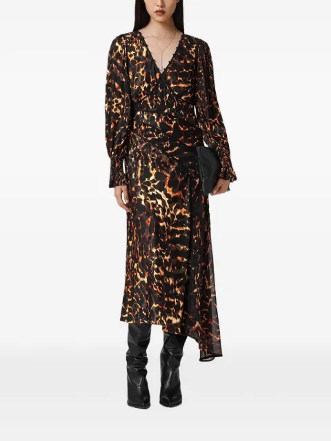 AllSaints leopard-print V-neck mid dress Black W102DD
