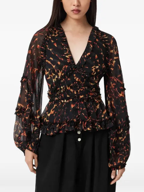 AllSaints ruffled animal-print blouse Black W052PD