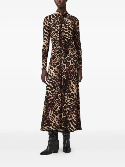 AllSaints Mina A-line leopard midi dress Brown W206DD