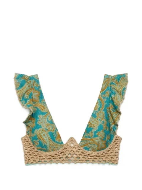 Del Maar ruffled paisley bikini top Green DM249
