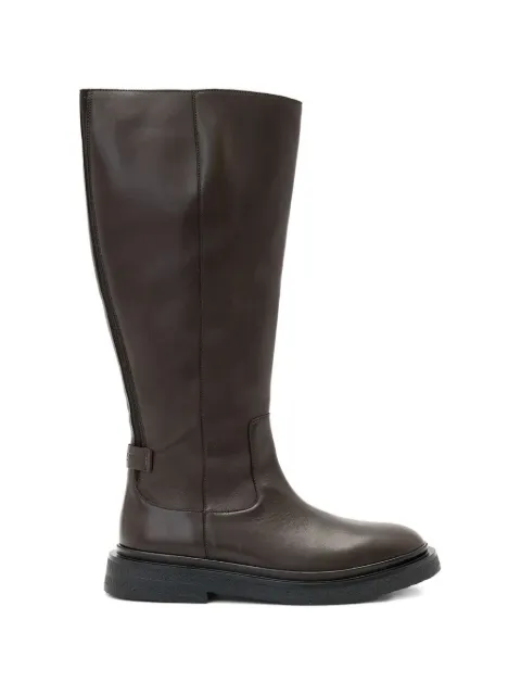 AllSaints Escher zip logo-strap knee-high boots Brown W083FD