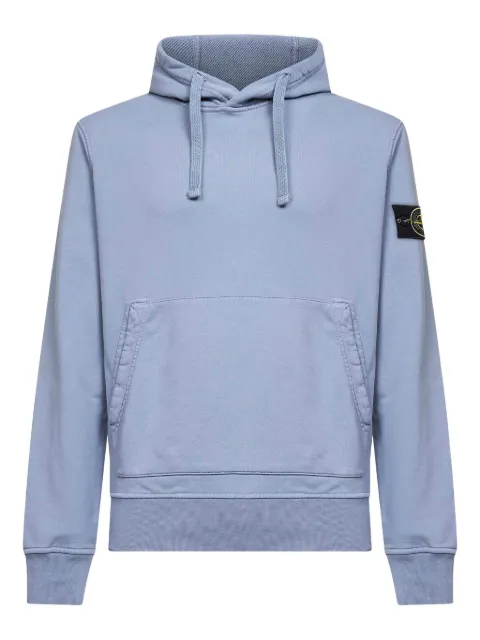 Stone Island 6100062 organic cotton fleece regular-fit hooded sweatshirt with pouch pocket Blue L1S156100062S0051