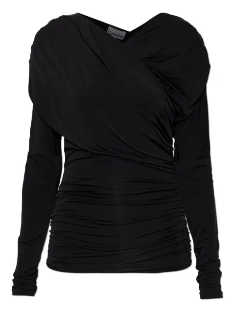 GANNI draped long-sleeve top Black A1040082