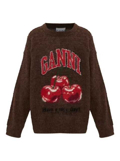 GANNI cherry-graphic sweater Brown A1070048