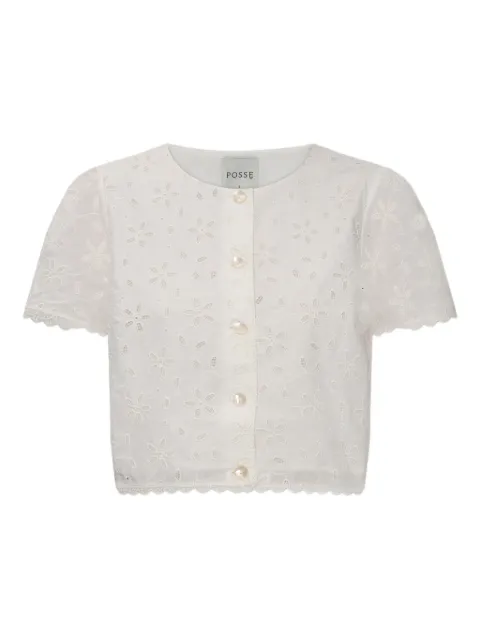 Posse Salma floral-embroidered crop top White PS1708
