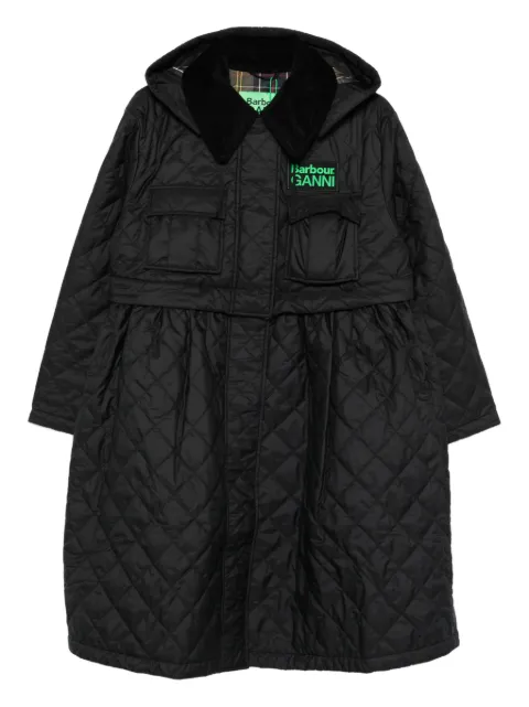 Barbour x Ganni quilted hooded coat Black LQU1890
