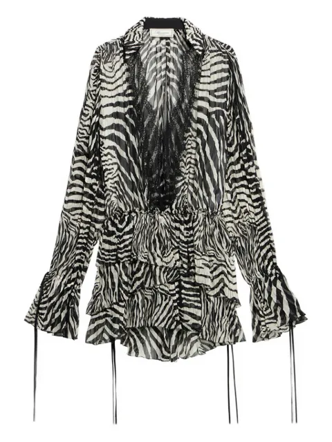 Blumarine lace-trim zebra-print mini dress Black P622A802A