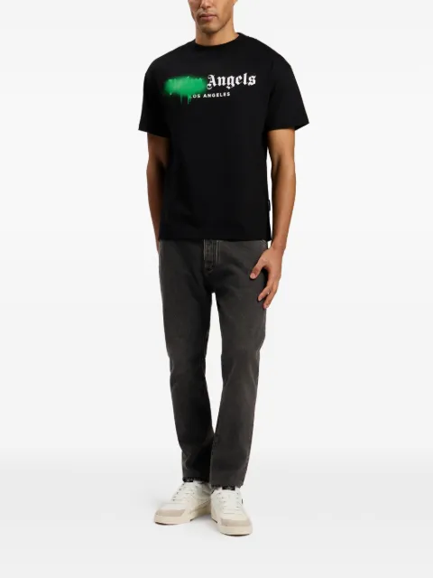 Palm Angels Spray City Los Angeles dripping logo T-shirt Black PMAA109T26JER0011055