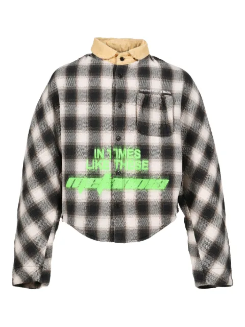 RRR123 check-pattern corduroy-collar shirt Black ITLASI00