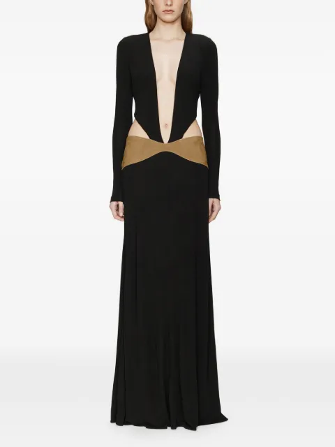 Christopher Esber Contour V-neck suede belted gown Black 25043321BLACKDEEPSAND