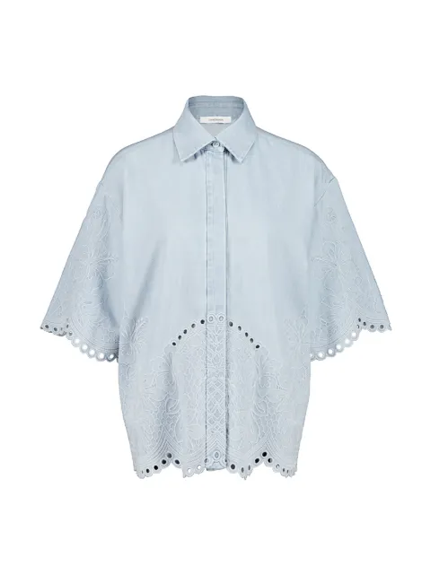 ZIMMERMANN Daylight floral-embroidered denim shirt Blue 7214TRS263