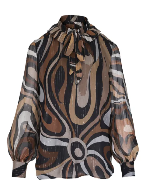 PUCCI Marmo print creponne blouse Brown 5URM705U764