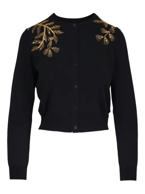 Carolina Herrera leaf-embroidery cardigan Black C2612E103KSC