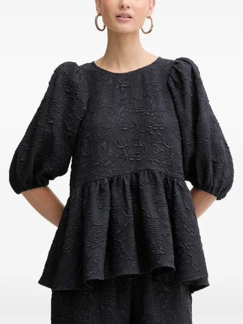 Stine Goya puffed-sleeve floral-effect top Blue SGPS26T0652458
