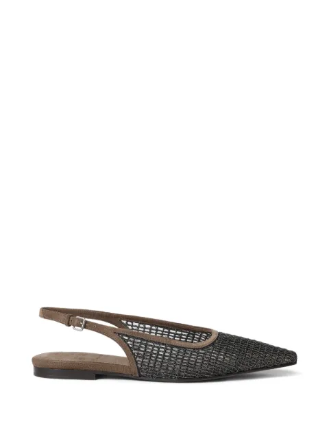Brunello Cucinelli net-embroidery slingback flats Brown MZSFC3176C8769