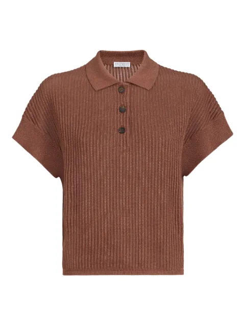Brunello Cucinelli metallic open-knit polo shirt Orange MST258305CAW84