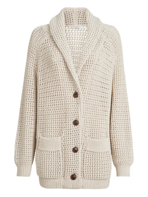 Brunello Cucinelli cotton feather yarn net cardigan Neutrals M89302606C2430
