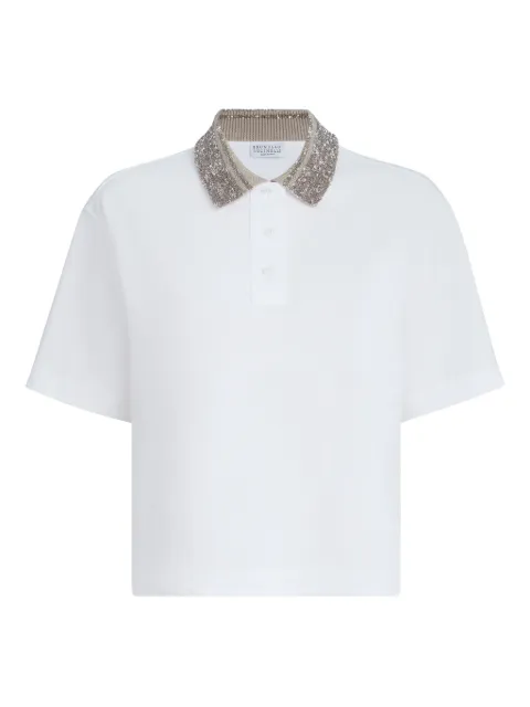 Brunello Cucinelli dazzling knit-collar polo shirt White M0T63EJ105C6159