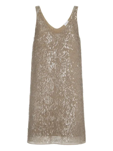 Brunello Cucinelli embroidery silk mini dress Neutrals MF940AHW31C8909