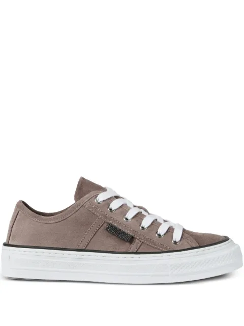 Brunello Cucinelli monili-embellished tab suede sneakers Brown MZSFG3221C8849