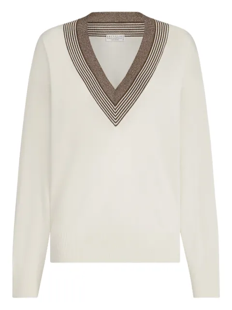 Brunello Cucinelli striped V-neck sweater Neutrals M13836702CBW71