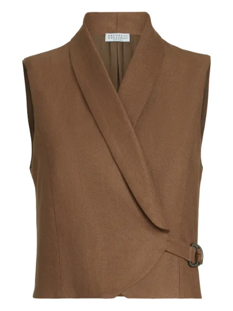 Brunello Cucinelli diagonal-buckle linen gilet Brown MH527HG606C9850