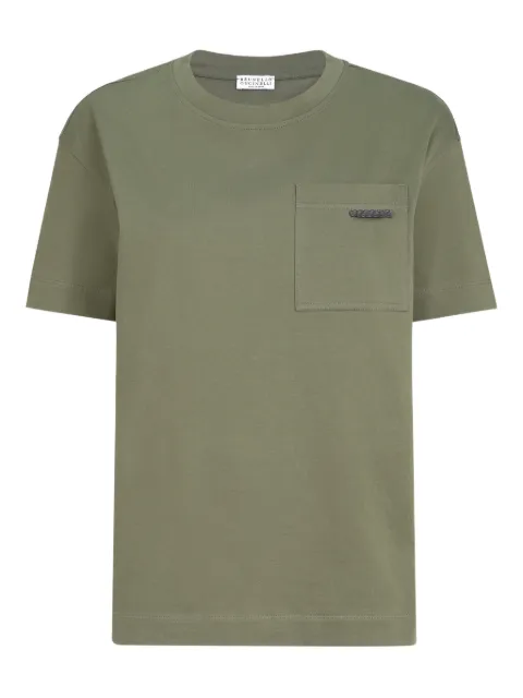 Brunello Cucinelli cotton jersey T-shirt with shiny tab Green M0T81EC710C9253