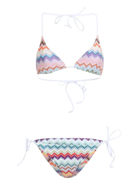 Missoni triangle bikini in lamé viscose with pixel-effect zigzag pattern White MC22SP00BR014F