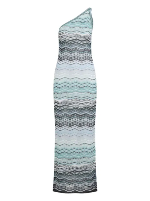Missoni one-shoulder Chevron-pattern maxi dress Blue DS26SG1GBK01H9