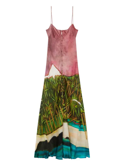 Donde Esteban La Sierra button printed midi dress Green D01D03A