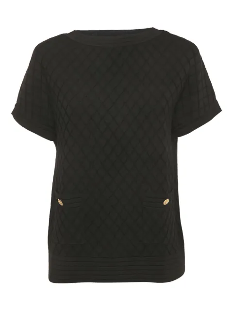 Carolina Herrera Vintage diamond-pattern knitted blouse Black 1192585