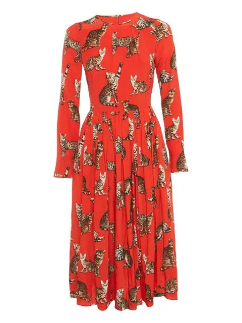 Dolce & Gabbana Pre-Owned long-sleeve cat-print midi dress Red 1222867