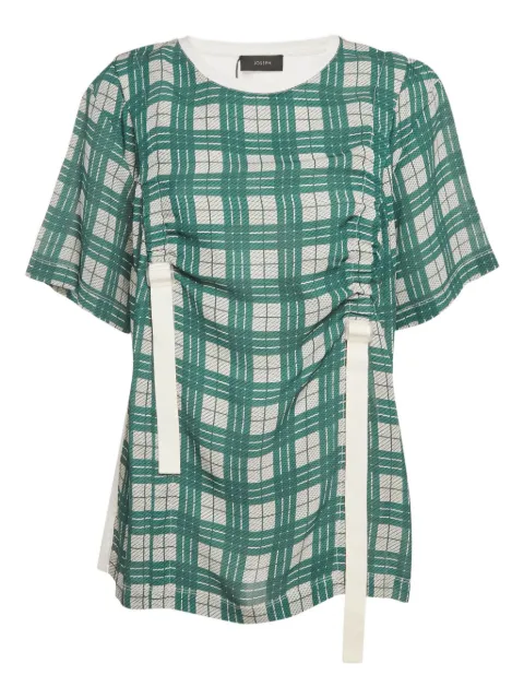 JOSEPH buckle-detail check T-shirt Green 1221002