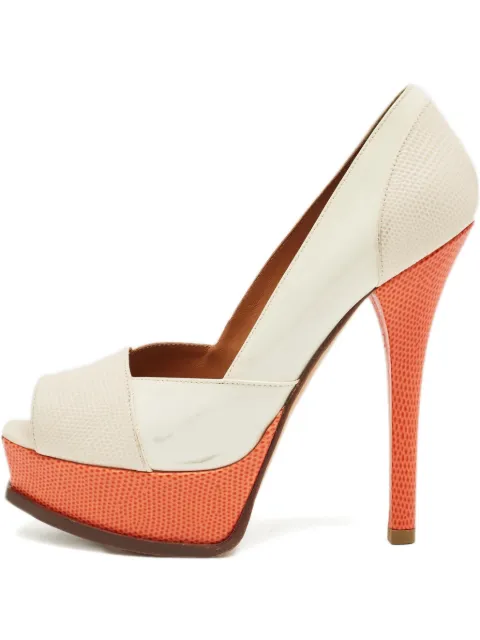 Fendi Pre-Owned lizard-embossed peep-toe pumps Neutrals 1231739