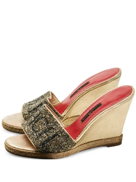 Carolina Herrera Vintage glitter-embellishment wedges sandals Gold 1200967