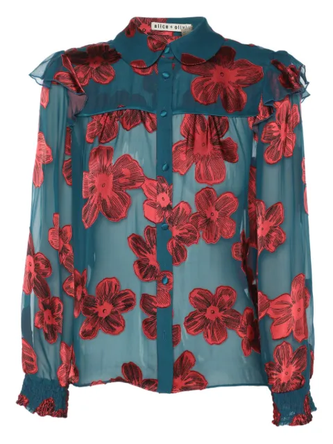 alice + olivia Ziggy floral-print ruffled shirt Blue 1202848
