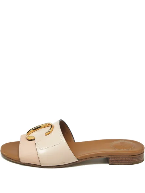 Chloé Pre-Owned logo-detail leather slides Neutrals 1235072