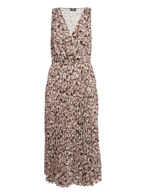 Elisabetta Franchi pleated geometric-print dress Brown 1203926