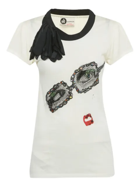 Lanvin Pre-Owned flower-appliqué T-shirt White 1213453
