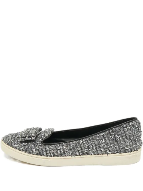 Ferragamo Pre-Owned bow tweed sneakers Grey 1186557