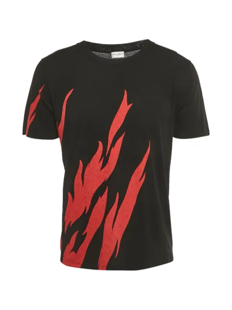 Saint Laurent Pre-Owned flame-print cotton T-shirt Black 1228717