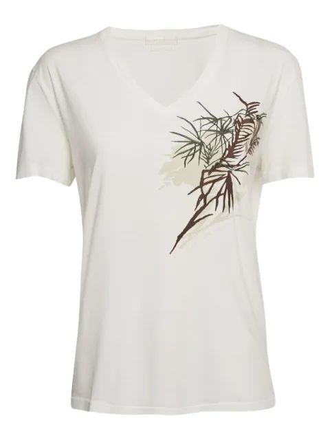 Alexander McQueen Pre-Owned V-neck leaf-embroidered T-shirt White 1229976