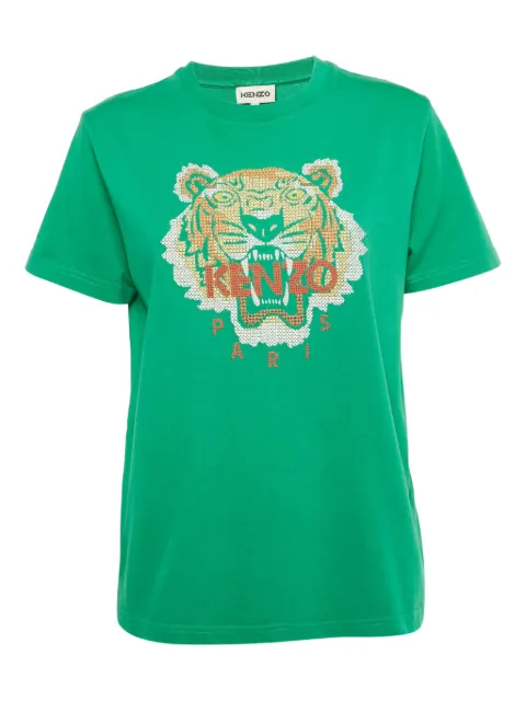 Kenzo Pre-Owned lion-embroidered T-shirt Green 1230327