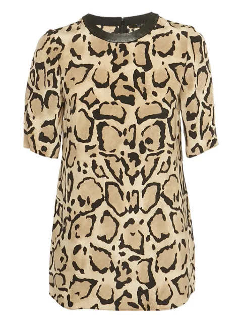 Gucci Pre-Owned animal-print leather-trim blouse Neutrals 1232714